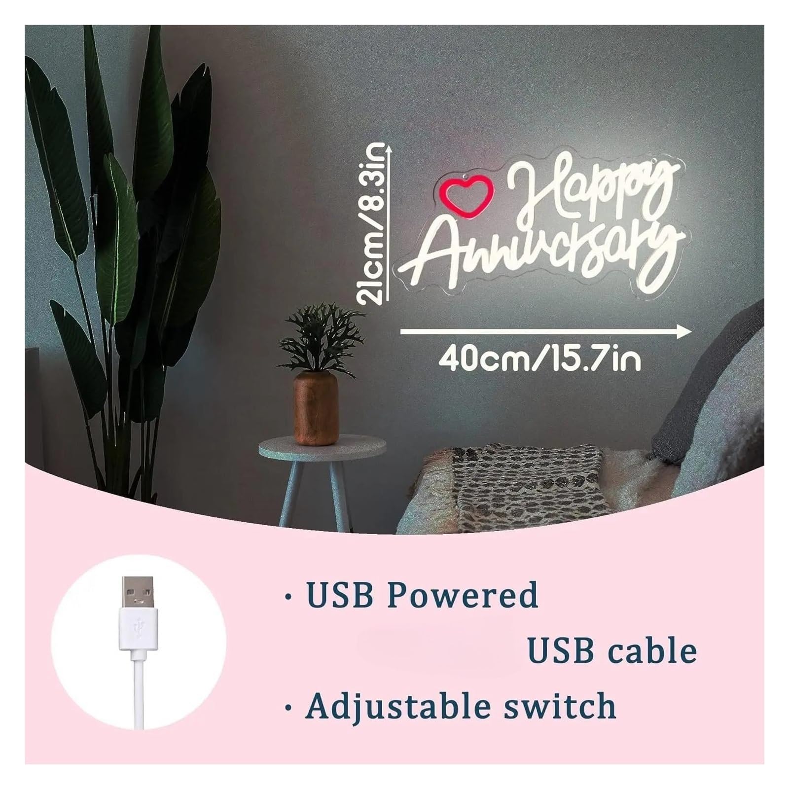 Insegna luminosa al neon Buon anniversario per insegne al per neon per interruttore dimmer per USB LED Light