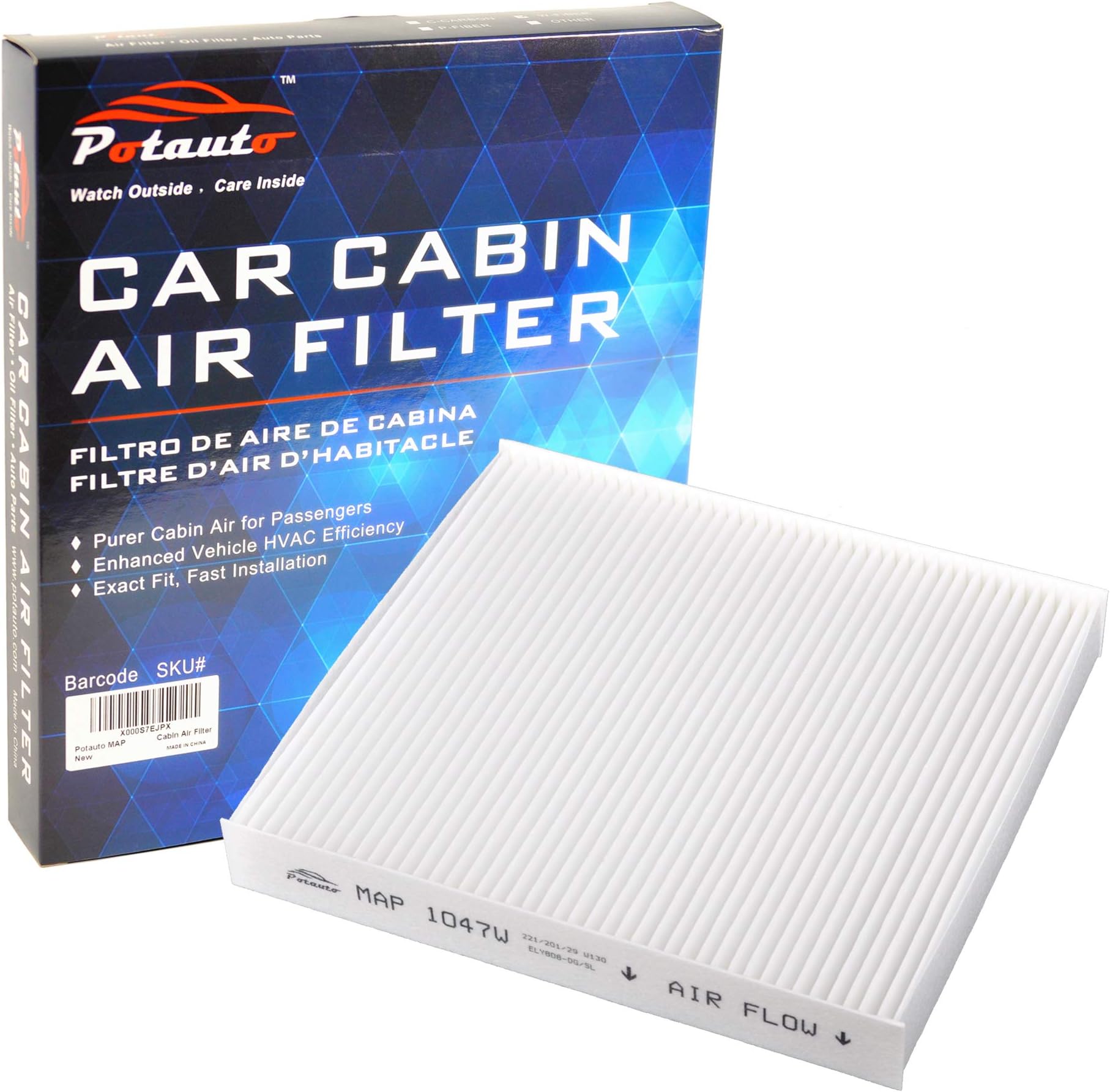 Potauto MAP 1047W Cabin Air Filter Replacement compatible with HONDA CR-V, INSIGHT，LEXUS GS F, GS TURBO, GS200T, GS350, GS450H, IS TURBO, IS200T, IS300, IS350, RC F, RC TURB