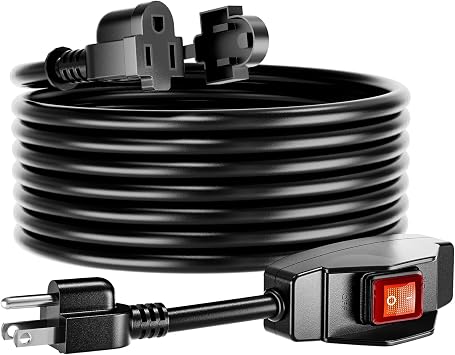 KASONIC 25 FT Extension Cord with Switch, 1875W/15A Grounded Outlets Plugs | On Off Waterproof Switch with Safety Cover, 14/3 AWG Heavy Duty Cable, ETL Listed