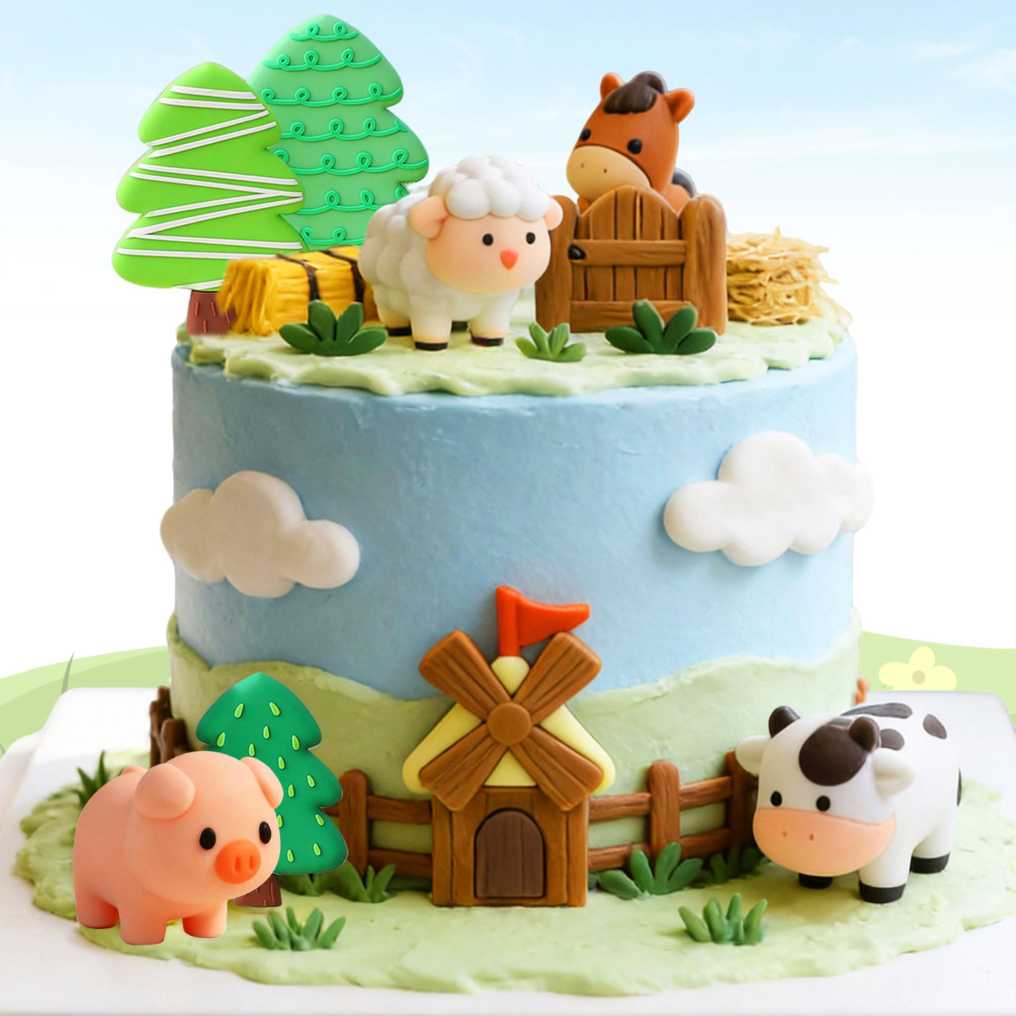 LaVenty Farm Animal Cake Decoration Chicken Farm Animal Birthday Decoration Chick Egg Cake Topper for Farm Animal Baby Shower Birthday Party Decorations