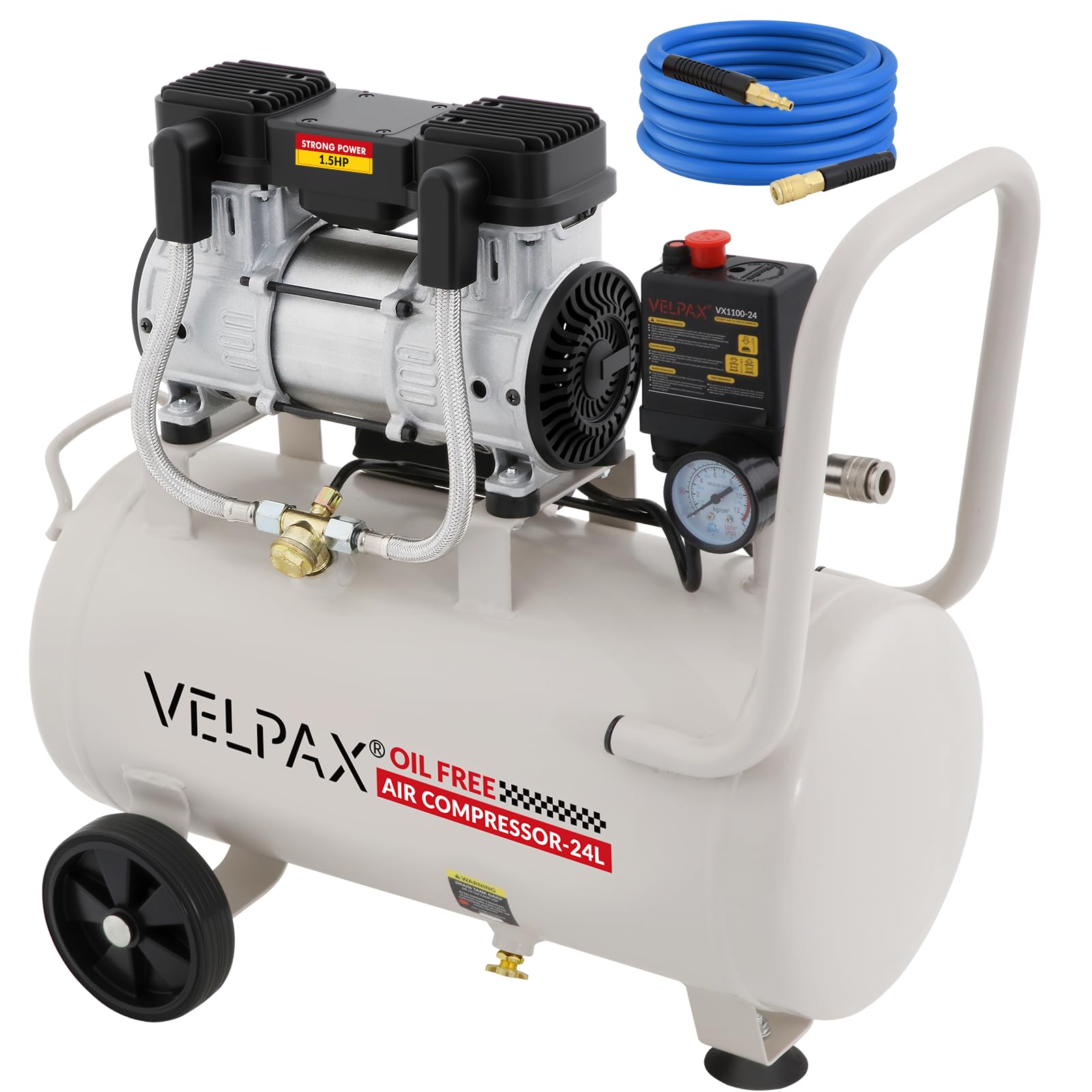 24L Air Compressor, 1100W/1.5HP Portable Air Compressor, Oil Free 190L/Min@7Bar | Low Noise with 60dB | Compact & Portable for Tyre Inflation, Paint Spraying, Nail Guns & Air Tools