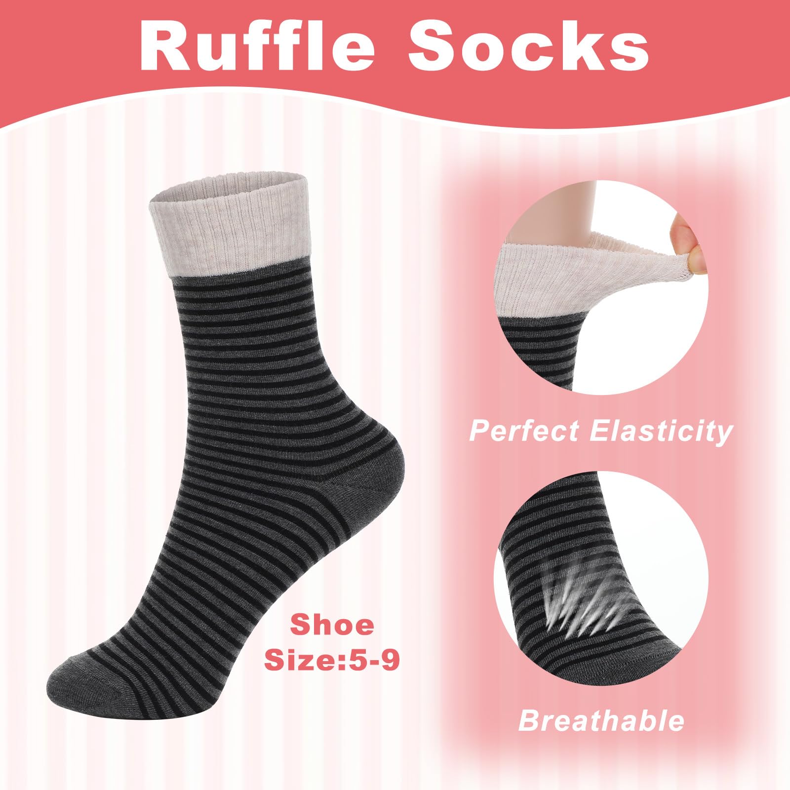 Ouligay 4 Paar Socken Damen 39-42 Baumwolle Bunte Sportsocken Atmungsaktive Tennissocken Retro Crew Socks Damen Streifen Motiv Damensocken Baumwollsocken Laufsocken für Tennis Arbeit Freizeit Sport