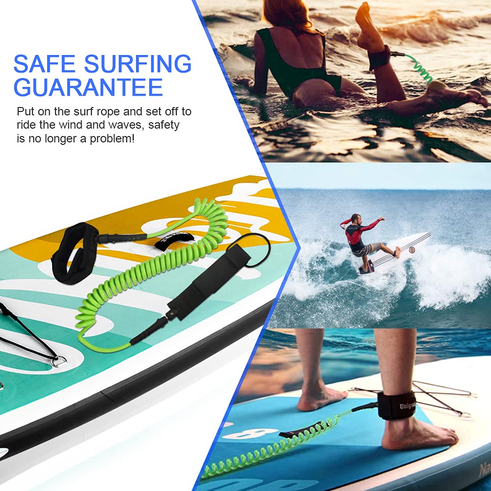 Guinzaglio per Tavola da Surf con Borsa Impermeabile del Telefono 10ft 7mm SUP Leash di Sicurezza da Surf Tavola da Surf Leash SUP Accessori per Stand Up Paddle Board Surfboard Kayak, Verde