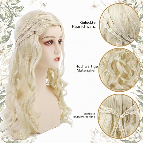 Women's Wig Long Blonde (66 cm/26 Inches) - Wavy Synthetic Hair Wig for Carnival & Fancy Dress - Ideal for Vikings Medieval & Cosplay Costumes - Heat Resistant & Adjustable