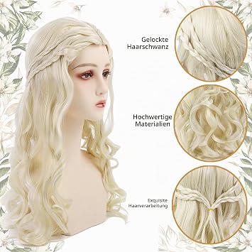 Women's Wig Long Blonde (66 cm/26 Inches) - Wavy Synthetic Hair Wig for Carnival & Fancy Dress - Ideal for Vikings Medieval & Cosplay Costumes - Heat Resistant & Adjustable