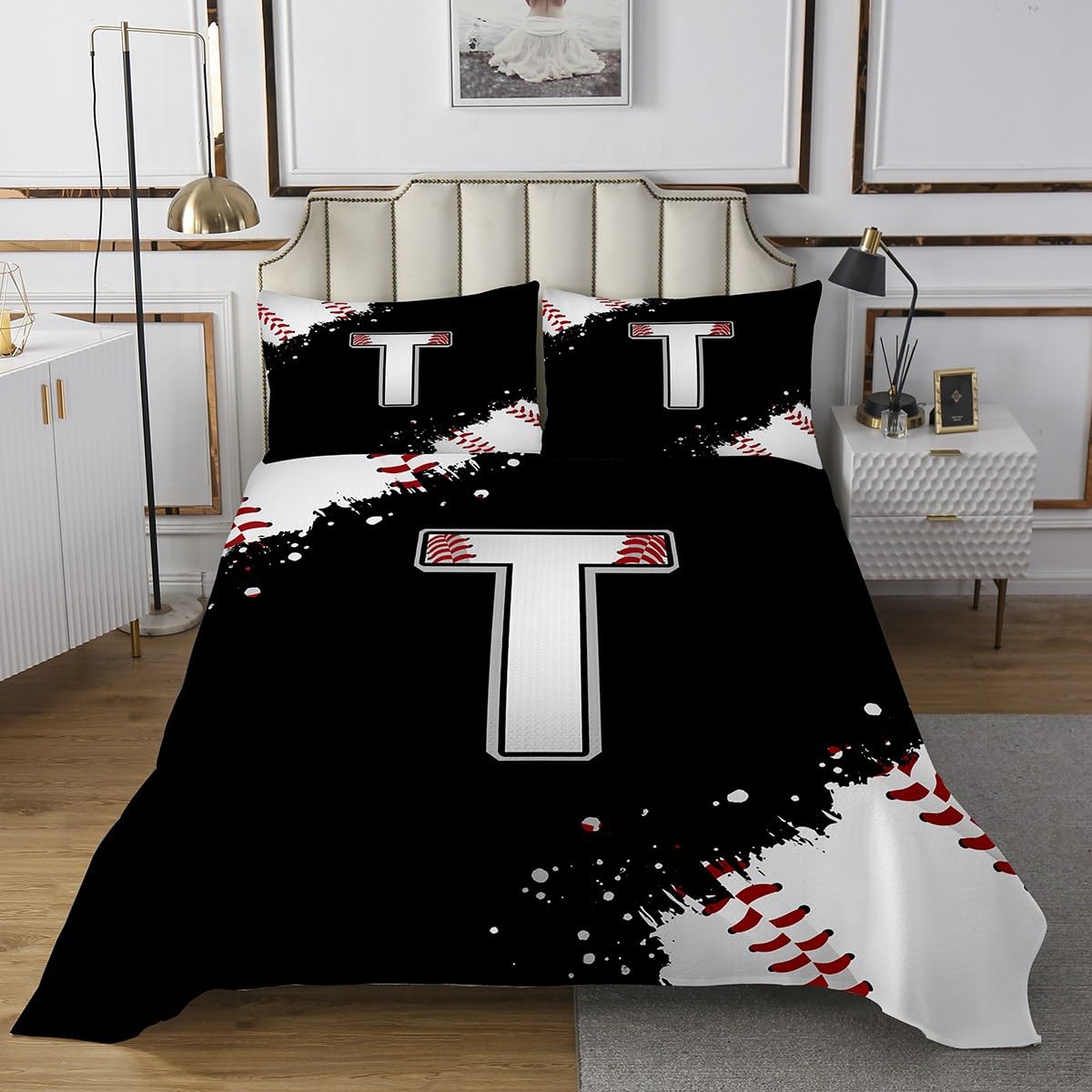 Castle Fairy Initial Letter T Chic Fashion Quilt Coverlet Set Ball Sports Games Competition Super Soft Bedspread,Queen Size,Baseball Comforter Set Coverlet for Boys Girls Adults