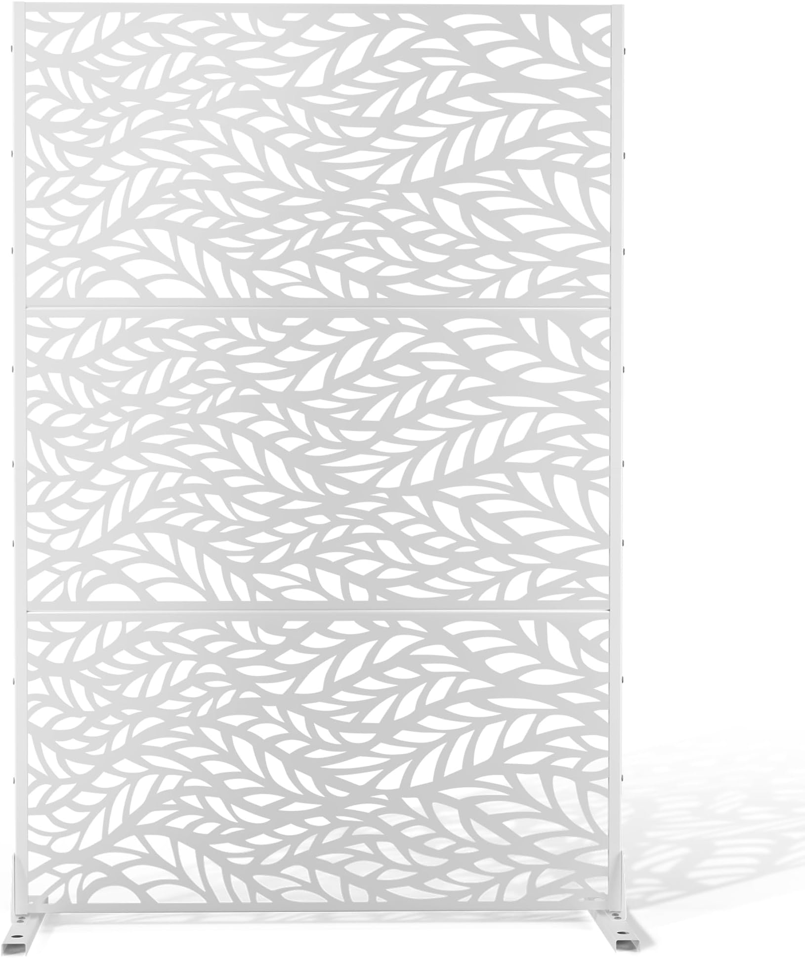 YESUNEED Metal Privacy Screen Outdoor Privacy Screen 72"H×47"W, Freestanding Decorative Privacy Screen for Balcony Patio Lawn Garden, Privacy Fence Privacy Panel-White&Leaf