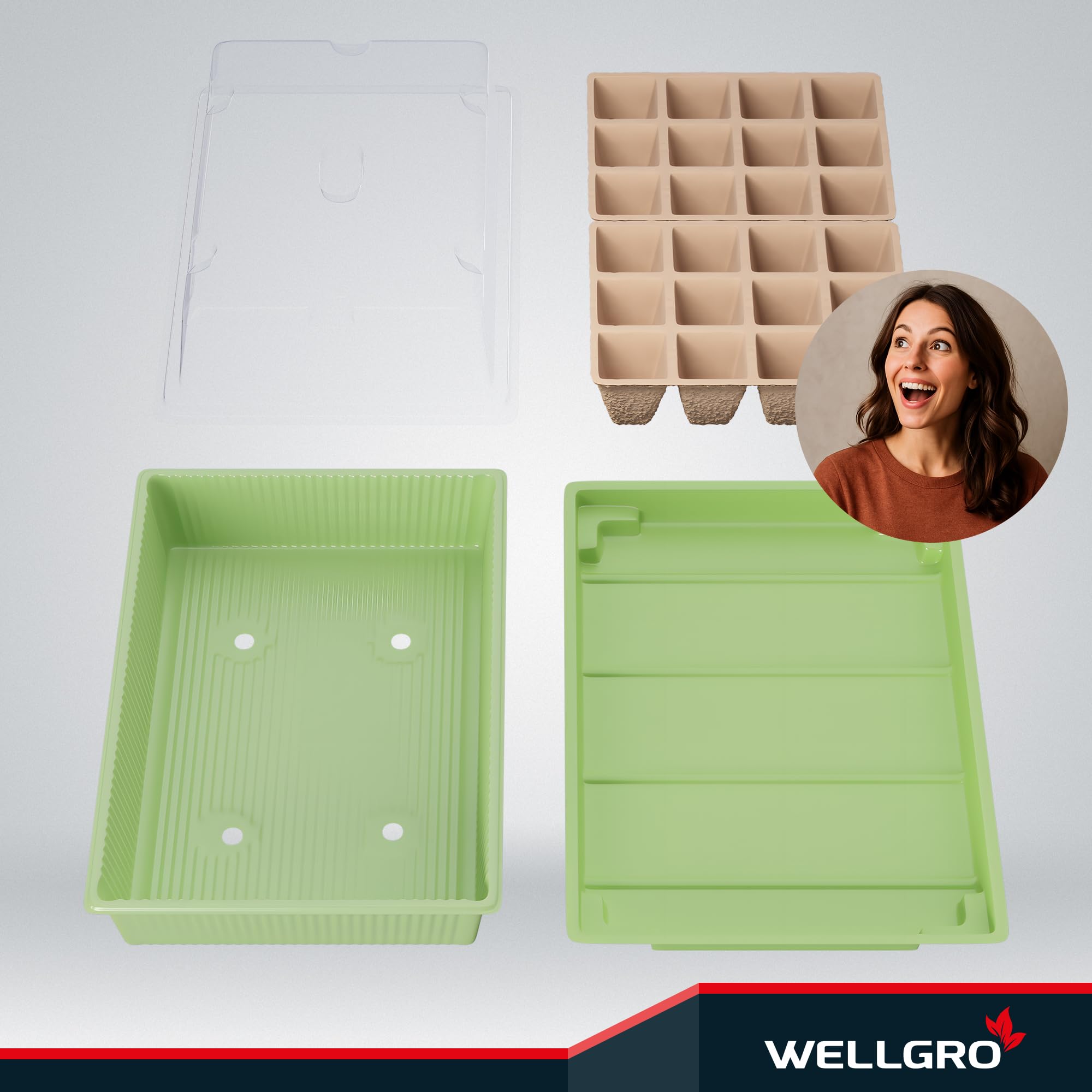 WELLGRO Mini szklarnia na 24 rośliny, ok. 27 x 19 x 10 cm (dł. x szer. x wys.), zielona/przezroczysta, tworzywo sztuczne/celuloza, ilość do wyboru, liczba sztuk: 2 sztuki