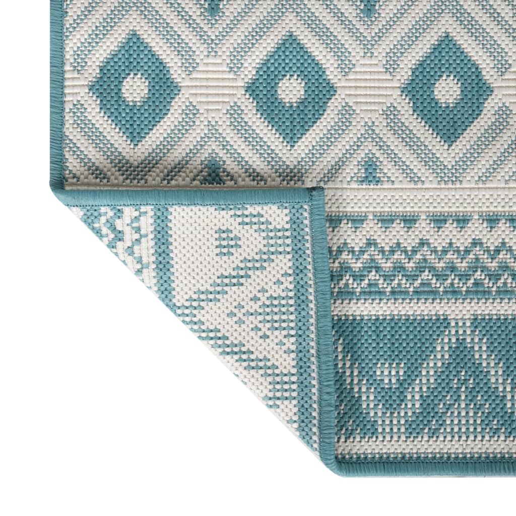 Dywan zewnętrzny do trawnika i ogrodu, kolor Aqua and White, 100 x 200 cm, dwustronny design, do domu i ogrodu