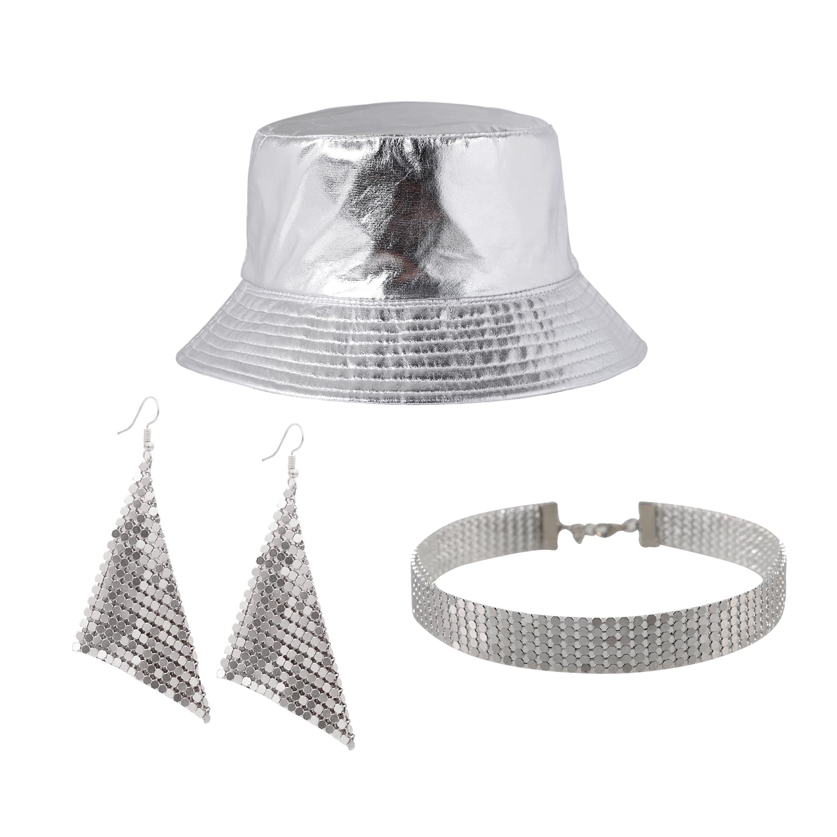 JAZTAKU Unisex Metallic Reversible Bucket Hat - Holographic Fishing Sun Cap for Rapper Hip Hop Costume