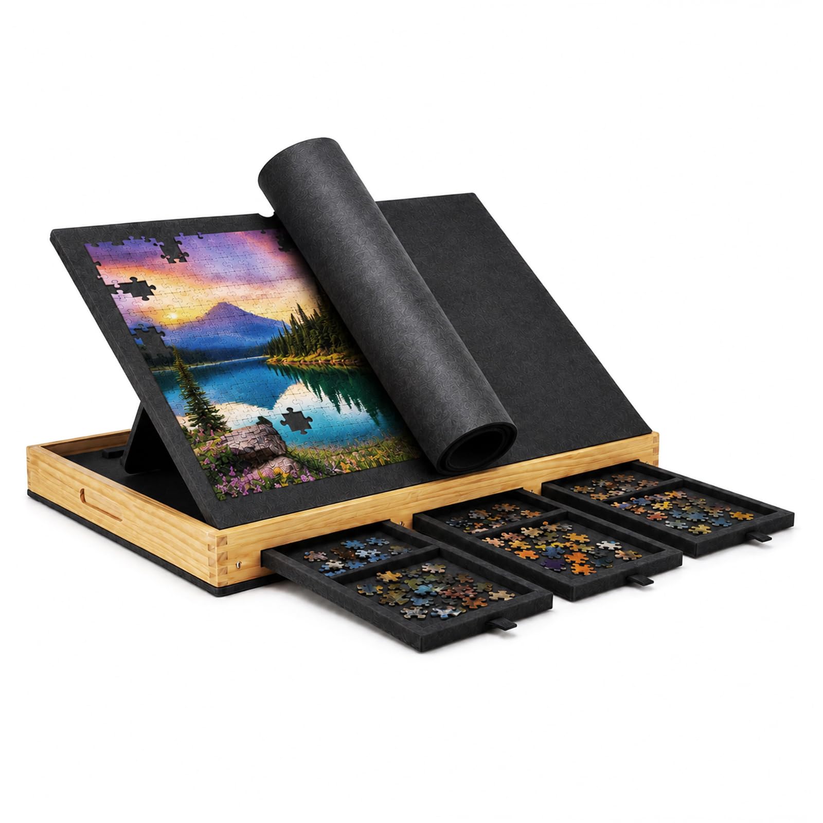 Mesa Inclinable para Puzzles de Fieltro 1000 Piezas con Cajones y Cubierta - Tablero Ligero de Fieltro con Soporte 2 en 1 y Asa de Transporte - Ideal para Adultos y Amantes de los Puzzles