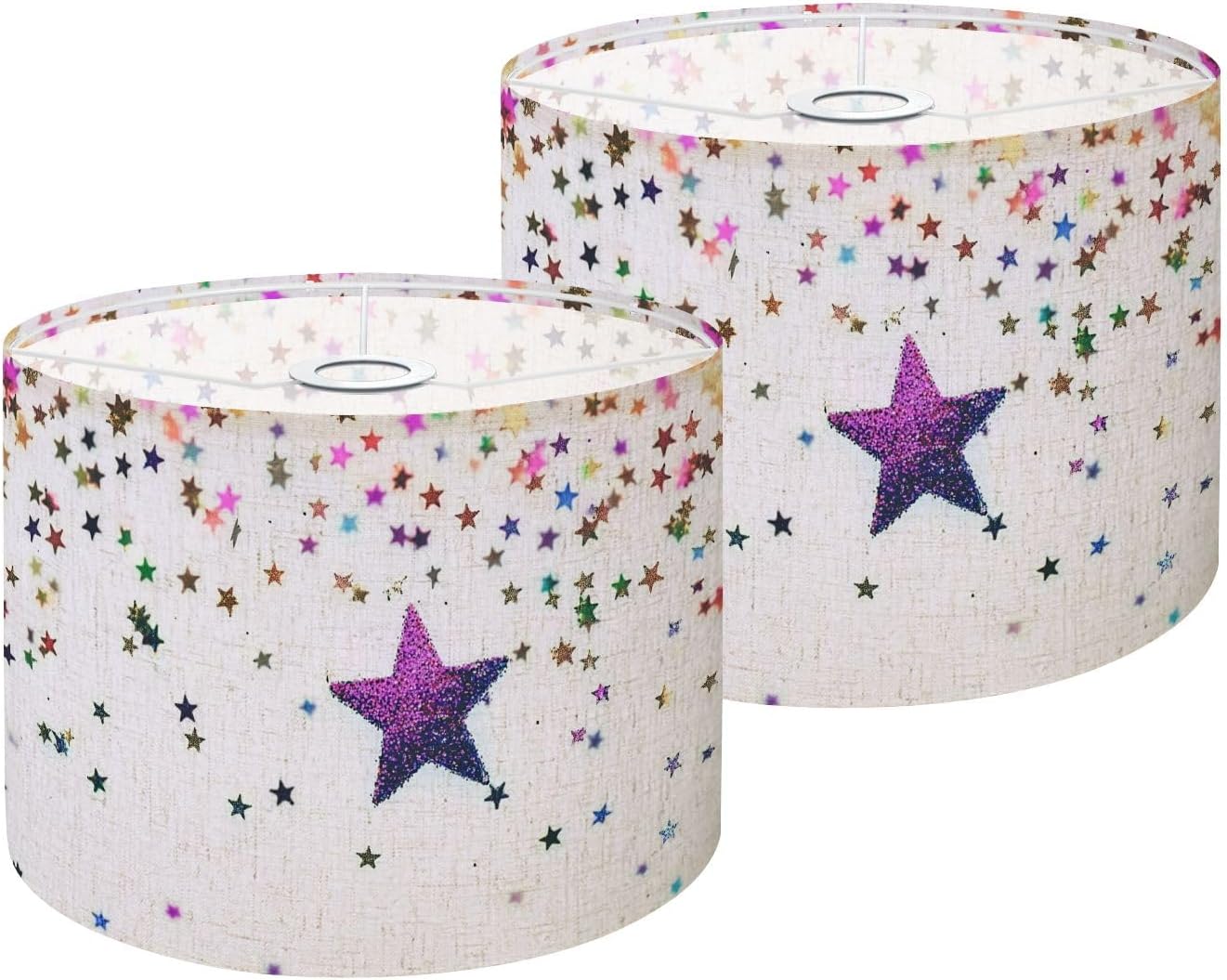 Light Multicolor Rainbow texture beautiful stars Drum Lamp Lampshade Set of 2-11" x 11" x 8.9" Vintage Replacement Fabric Lampshades for Table Lamps, Floor Lamps Easy Assembly