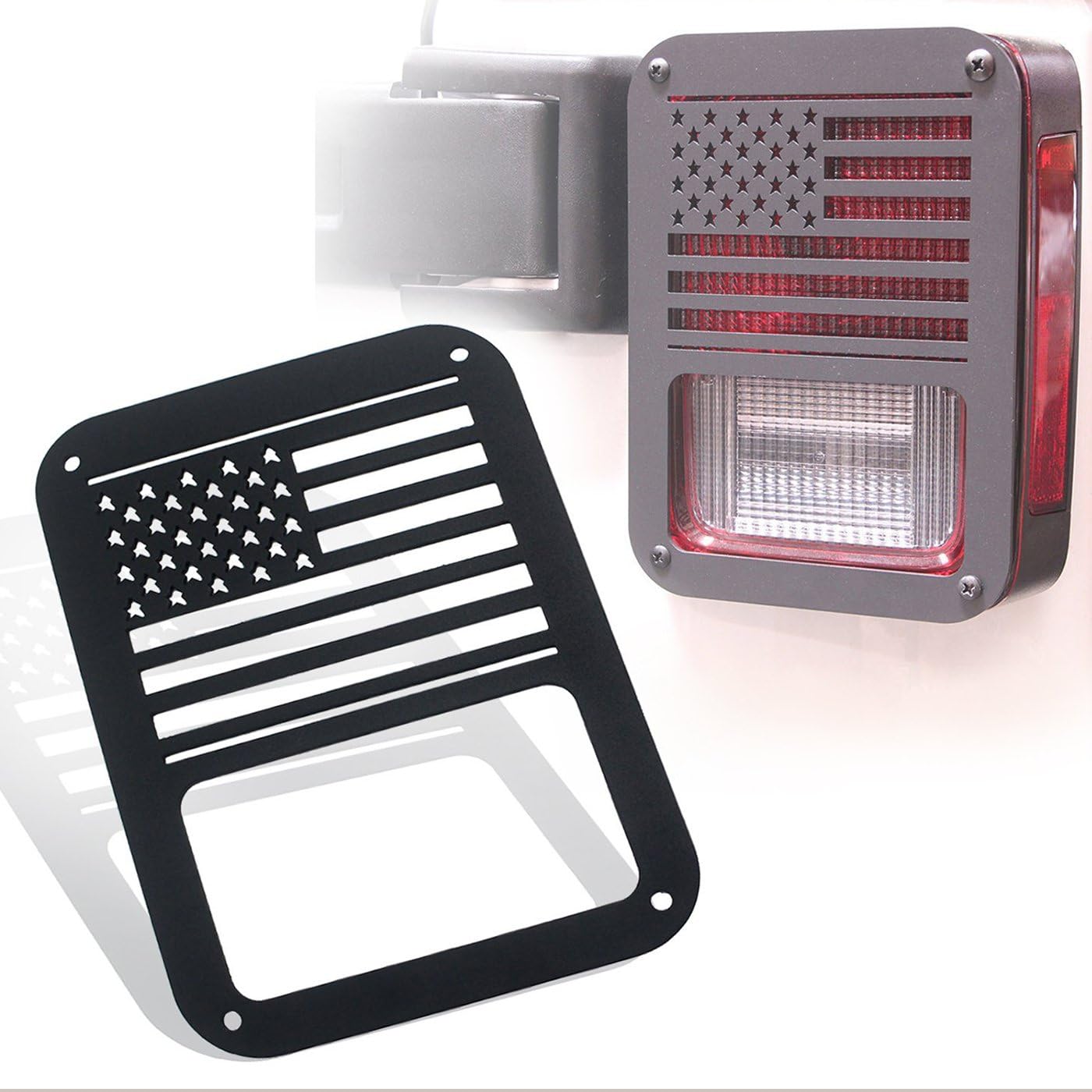 E-cowlboy Tail Light Cover Trim Guards Protector USA Flag for Jeep Wrangler JK JKU Sports Sahara Freedom Rubicon X & Unlimited 2007-2018 (Pack of 2)