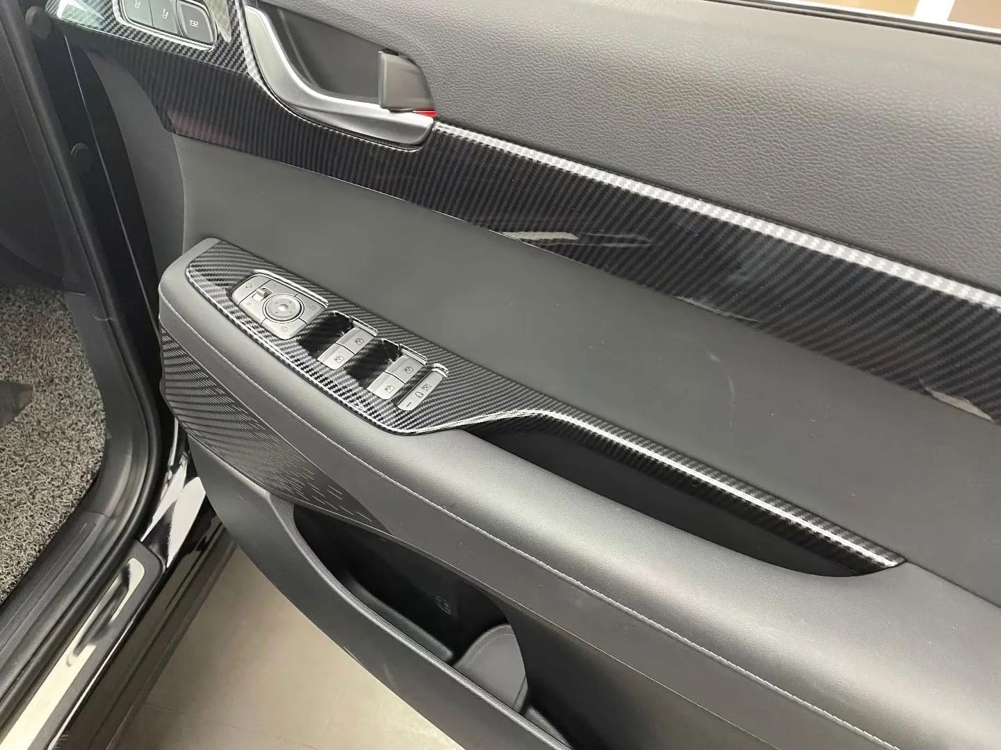 Door Window Switch Panel Cover Compatible With Hyundai Palisade 2023 2024 2025 Door Armrest Cover Window Lift Trim Interior Car Accessories ABS 4PC(Carbon Fiber Style)