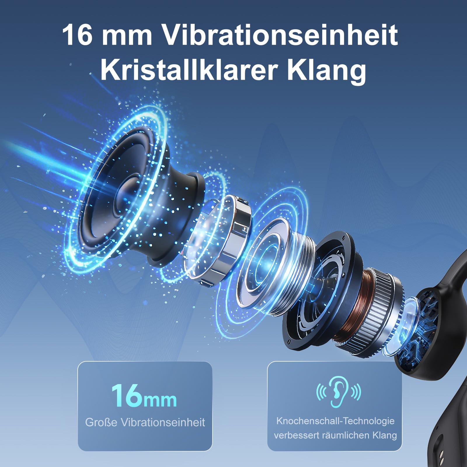 Knochenschall Kopfhörer Bluetooth 6.0, offene Bluetooth-Funkkopfhörer für Sport, wasserdichte, leichte Ohrhörer mit Ohrstöpseln für Laufsport, Fitnessstudio, Radfahren, schwarz