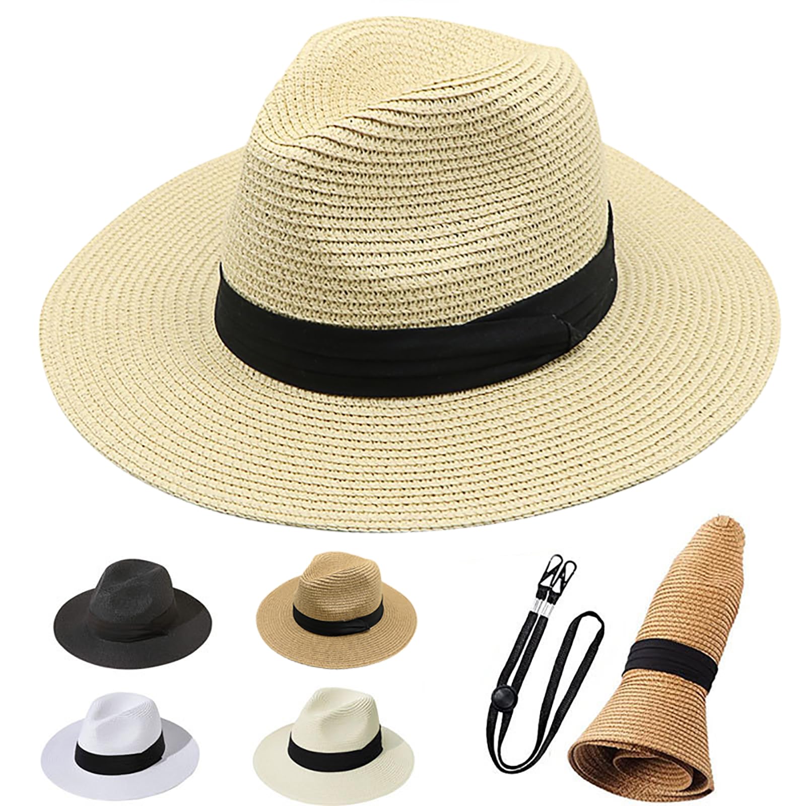 masanoya Sombreros unisex de paja Trilby para hombres y mujeres, sombreros de verano para playa, uso casual, vacaciones, sombrero panamá plegable