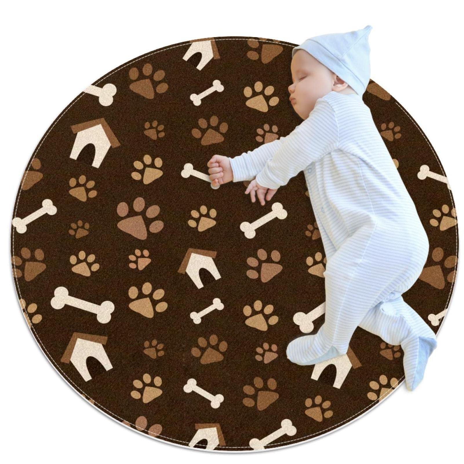 Tapis d'empreintes de chiens rond JDEZ pour une ambiance douce dans la chambre et le salon