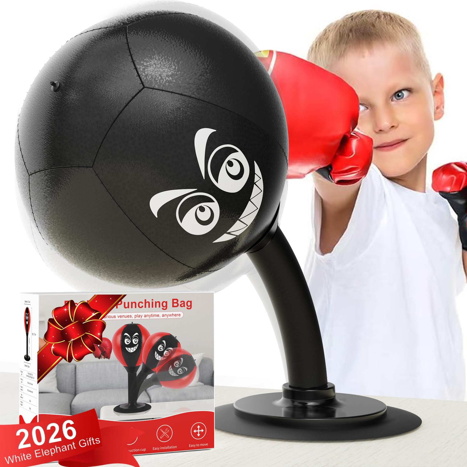 HZG Desktop Punching Bag, Stress Buster with Suction Cup for Office Table and Counters, Heavy Duty Stress Relief Ball, Desk Boxing Punch Ball, Funny Toys for Kids Coworkers and Friends