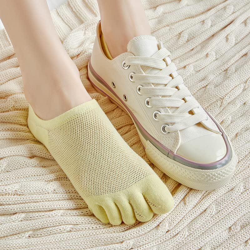3 Paia di Calzini da Donna a Cinque Dita Calzini Invisibili Traspiranti in Maglia di Calzini da Barca in Cotone Moda Primavera Estate (Color : 3 Pairs Yellow, Size : EU 34-39)