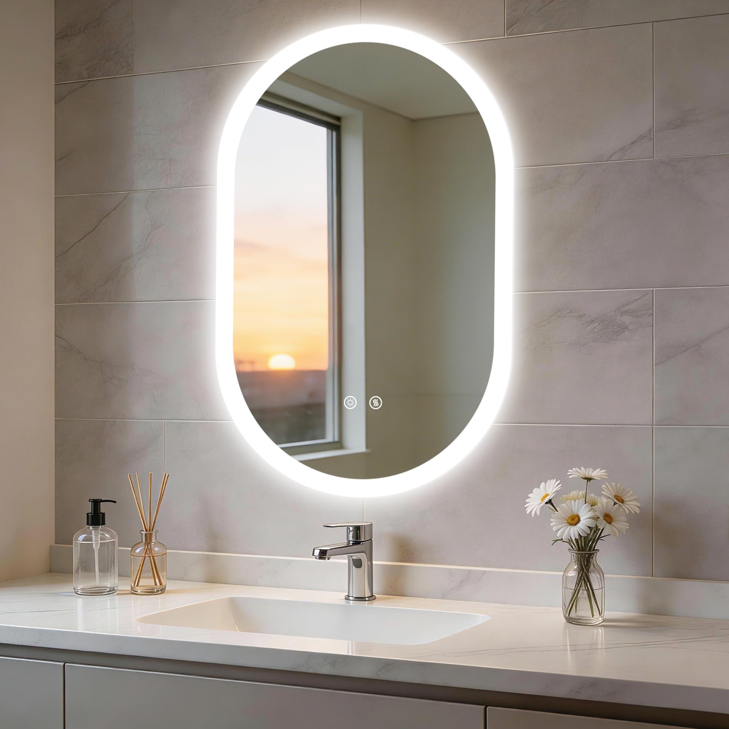 LUVODI Bathroom Mirror with LED Lights: 500x800mm Oval Illuminated Wall Mirror with Anti-fog, Dimmable 3 Lighting Colours, Backlit, Memory Function