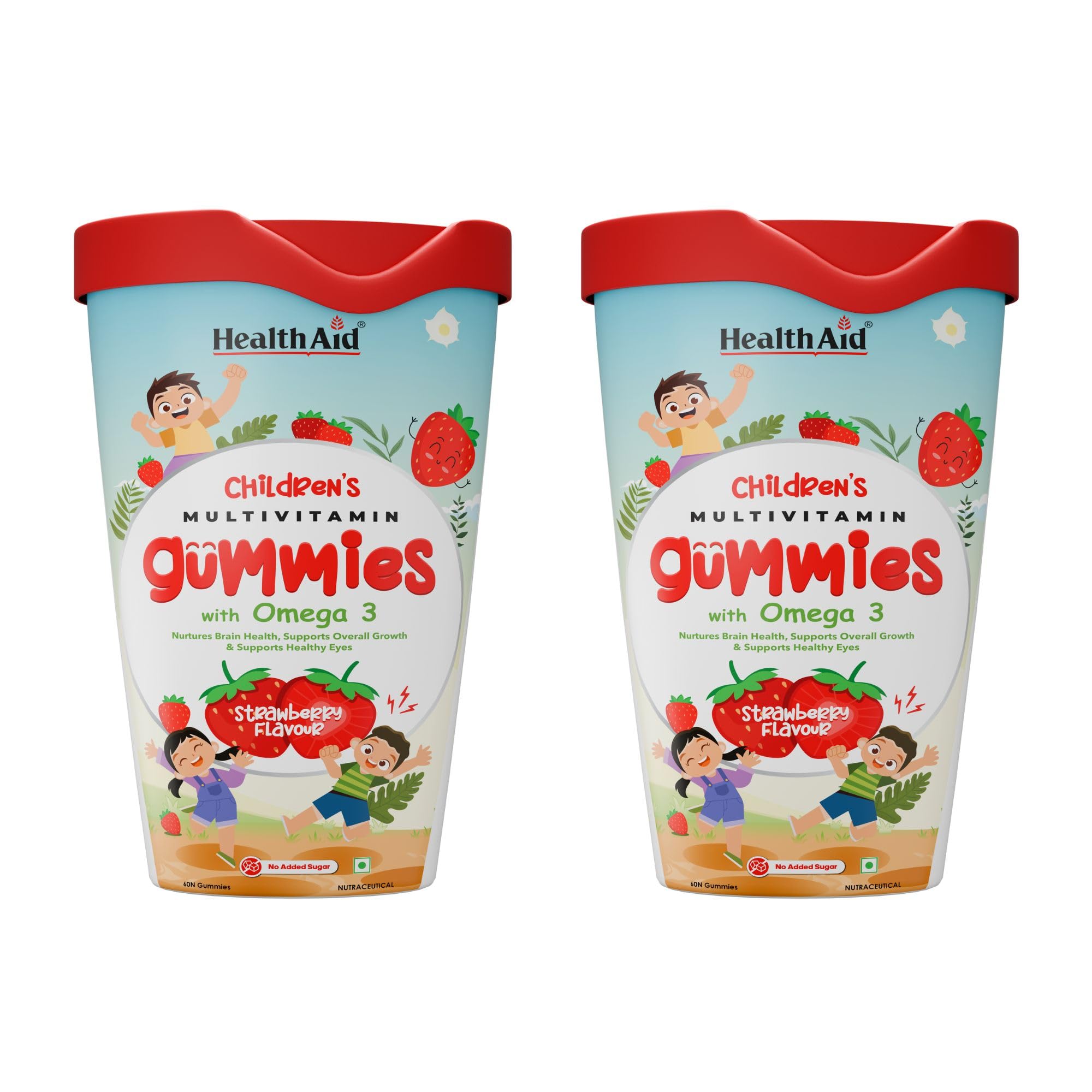 HealthAId Childrens Multivitamin Gummies - Sugar-Free Fiber & Omega 3 | Supports Brain & Eye Health, Immunity, Digestion, Daily Wellness | 24 Essential Nutrients with Iron, Vitamins C, A, B, D | Natural Berry & Strawberry Flavor | Dairy & Soy Free -  (B0D2LL3JLW) Amazon Price History, Amazon Price Tracker