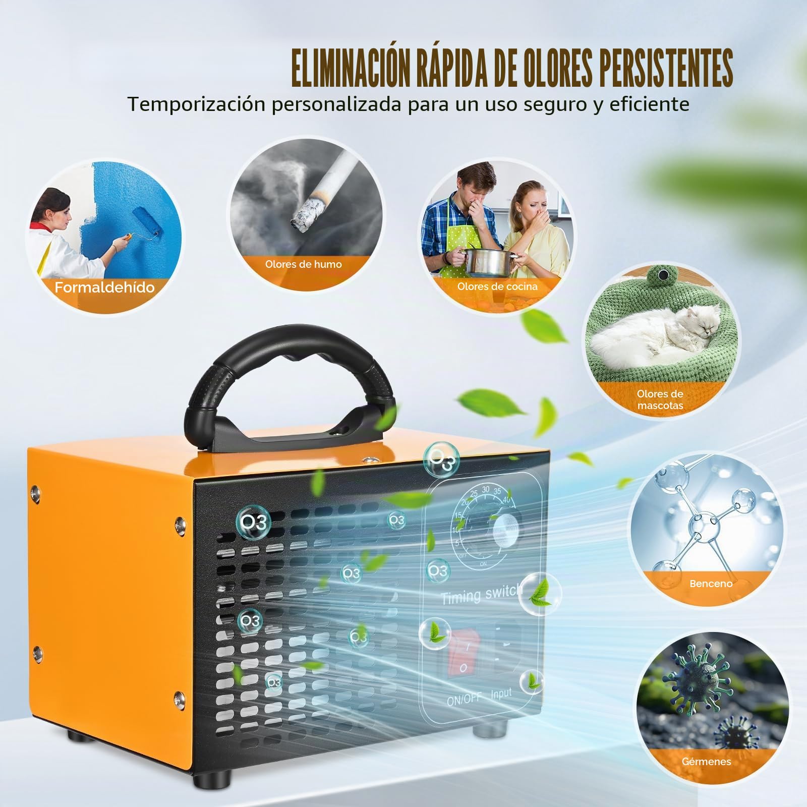 Generador de ozono de 60.000 mg/h, purificador de aire de ozono para coche con temporizador de hasta 60 min para el hogar, limpiador desinfectante de aire acondicionado