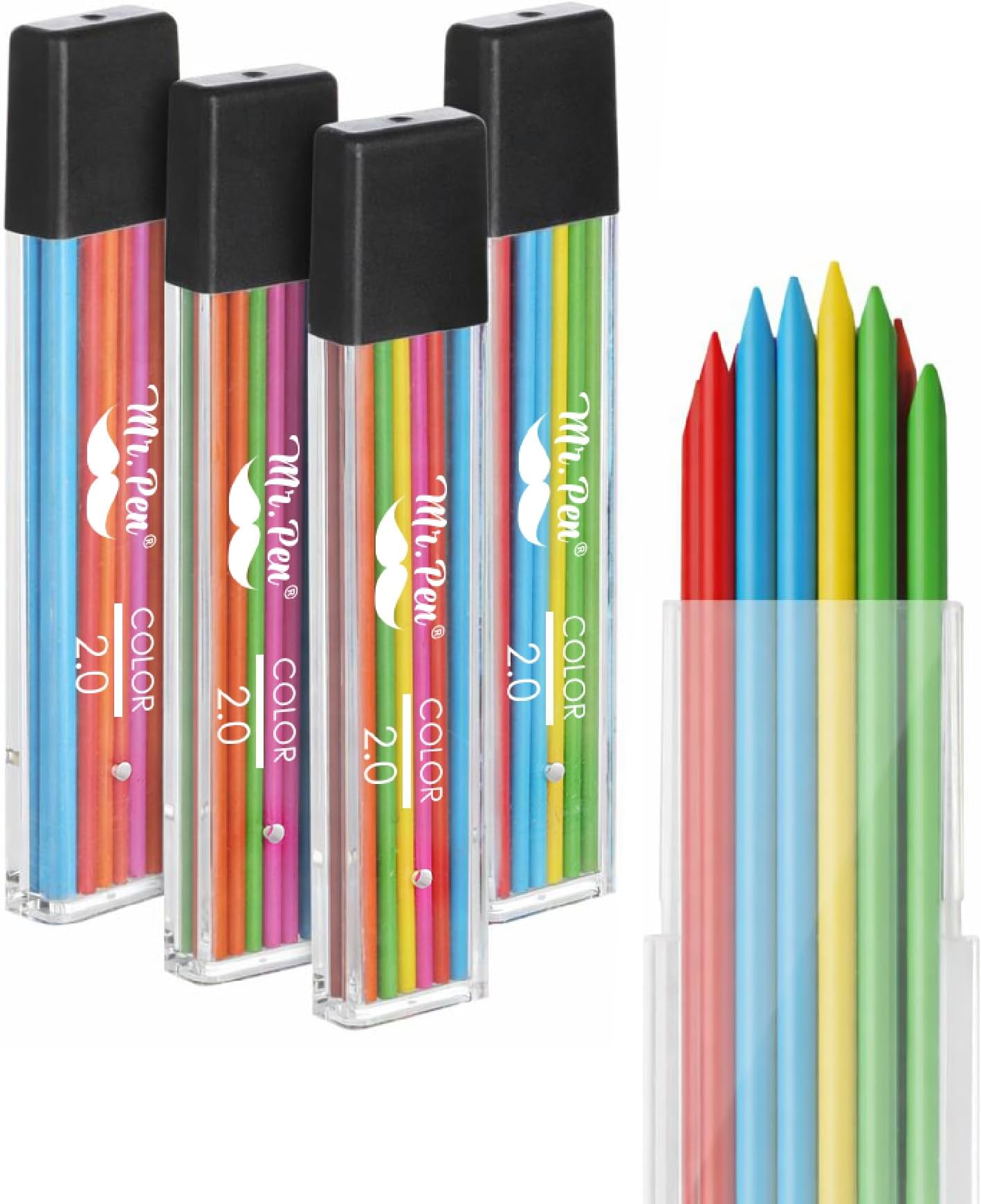 Mr. Pen- 2.0 mm Lead Refills, 48 Pack (12 per Tube), Colorful, 90 mm Length, Bold 2 mm Mechanical Pencil Lead for Construction, Woodworking & Drafting, Break & Smudge Resistant