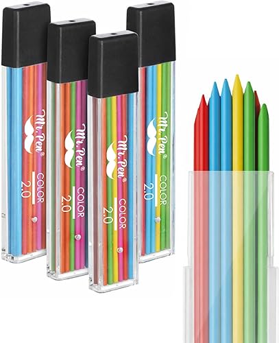 Mr. Pen - Recambios de plomo de 0.079 in, paquete de 48, lápices mecánicos de colores, repuestos de plomo de 0.079 in