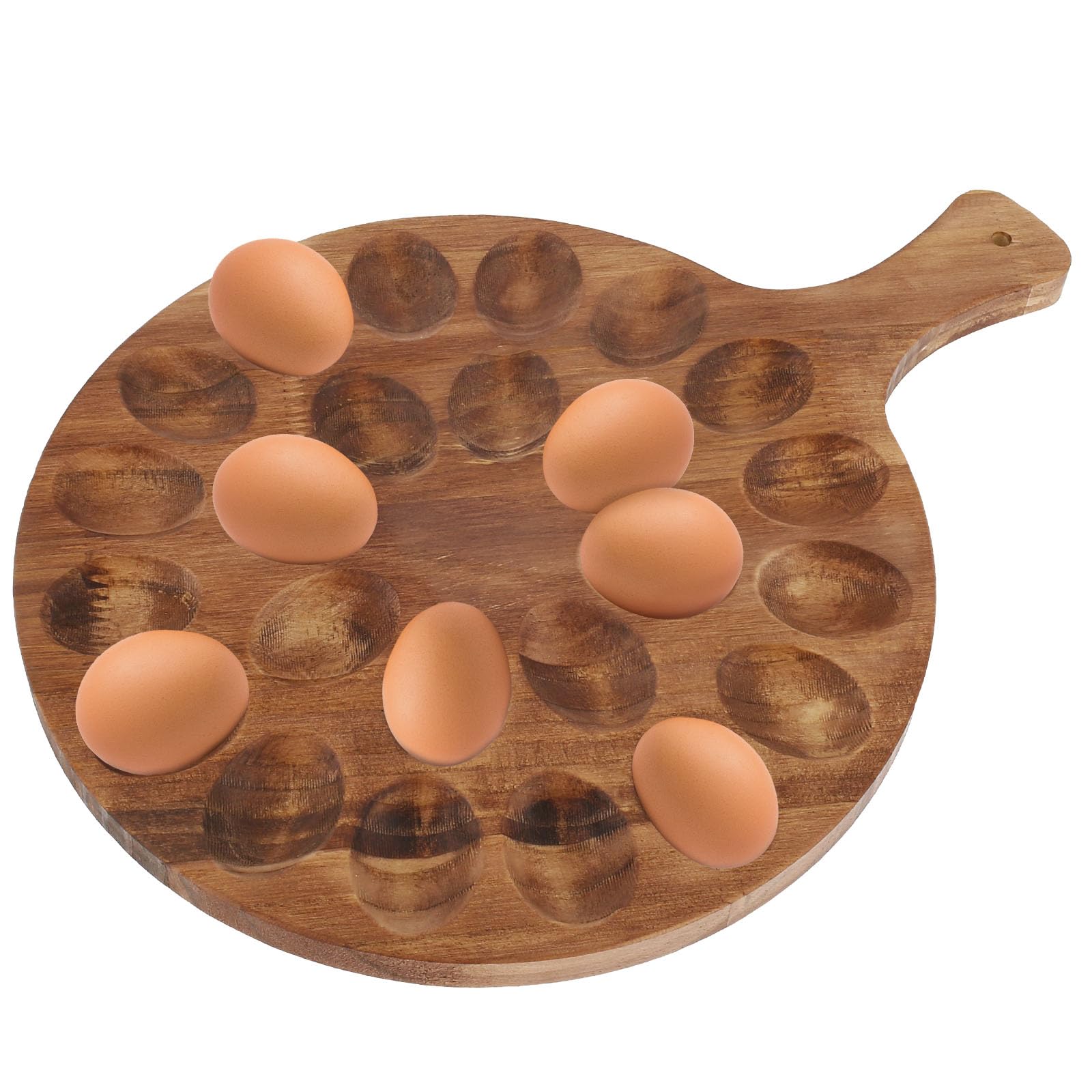 US Wood Deviled Egg Platter Hold 24 Deviled Egg Tray 11.8×15.7×0.39 Inch Deviled Egg Holder Round Charcuterie Board Egg Serving Tray Round Cutting and Serving Board for Home Kitchen Refrigerator