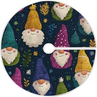 Dussdil Christmas Gnome Colorful Christmas Tree Skirt 48 Inches Large Xmas Tree Skirts Seasonal Round Tree Stand Mat Skirt for Holiday House Celebration Party Indoor Home Office Decor Ornament