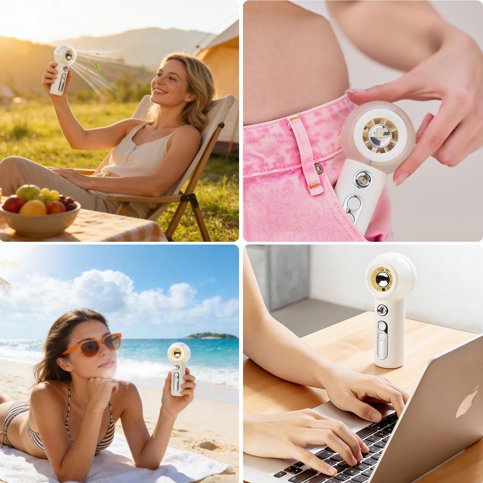 Gemmac Mini Ventilador Pulverizador, 4 Velocidades USB Ventilador Pequeño Recargable 2000mAh Portatil Ventilador de Mesa, Blanco Turbo Abanico para Viajes/Hogar/al Aire Libre/Hidratación Facial