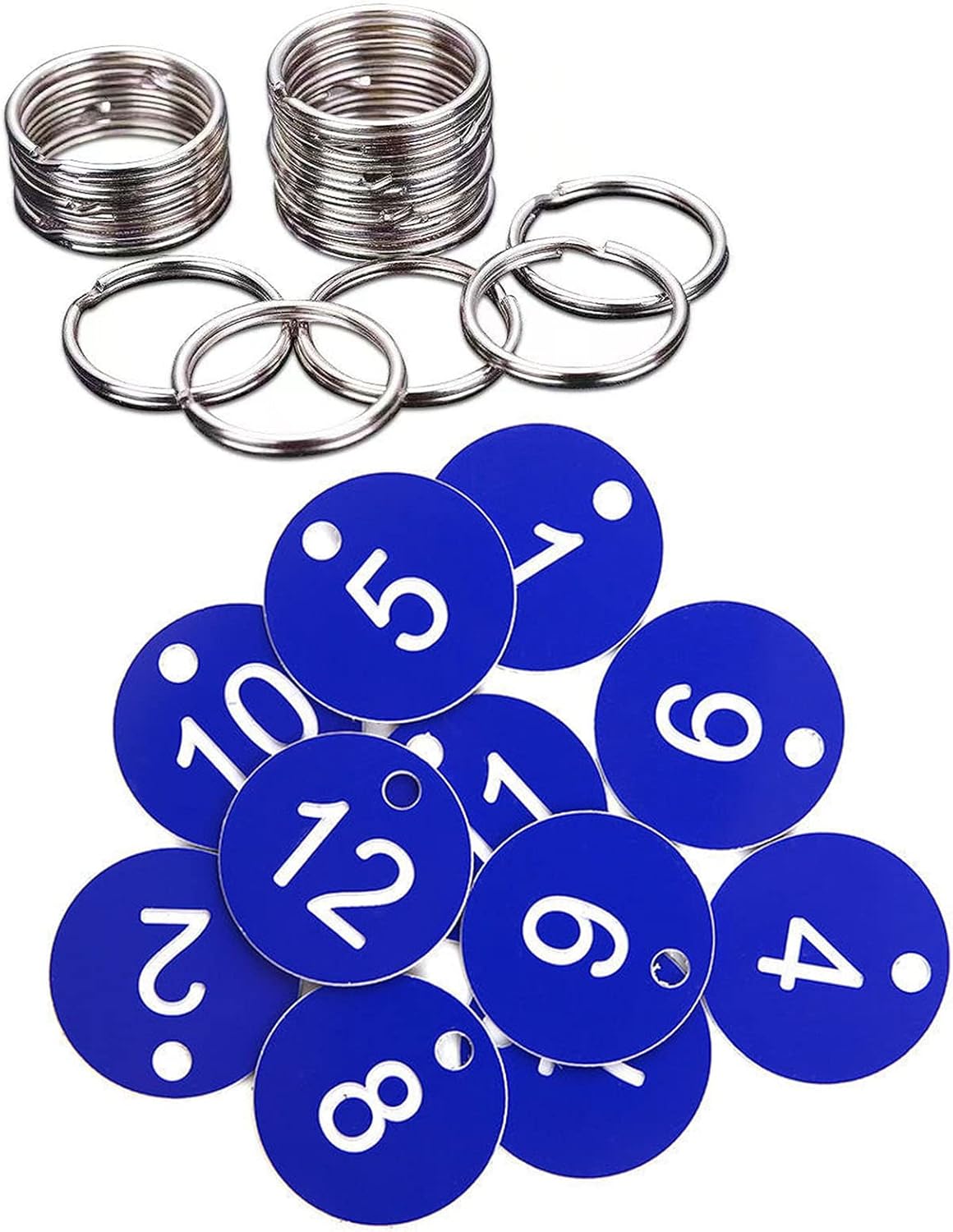 200 Pieces Plastic ID Number Tags with Key Ring Set,Aluminum Alloy Numbered Keyrings Number ID Tags for Door Locker Bar Supermarket Hotel Office (1-200, Blue)