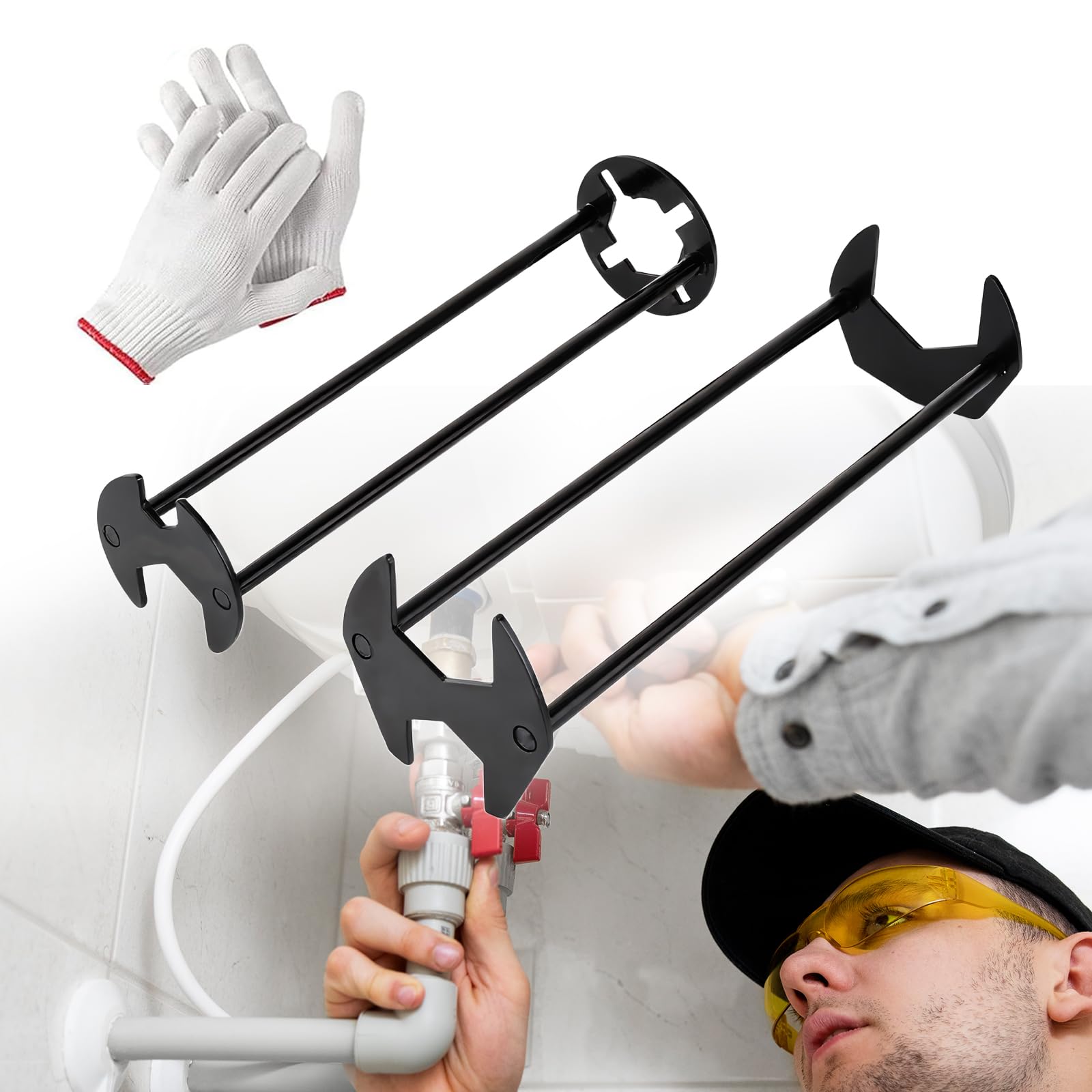 Wielofunkcyjny klucz do umywalki, 7 rozmiarów, uniwersalne narzędzie hydraulików pod zlewem, czteroszczękowy klucz sześciokątny do demontażu kranu, do kuchni, łazienki, w zestawie bezpłatne