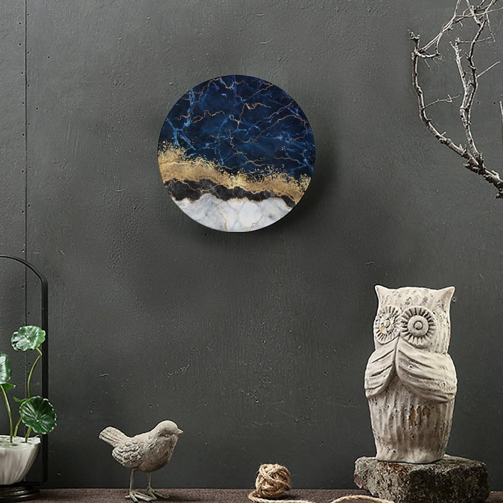 Dekorative Keramikteller, 20,3 cm, abstrakter weißer blauer Marmorhintergrund, runde Displayplatte, Tischplatte, Dekoration mit Ständer, für Wandbehang, Wohnzimmer, Badezimmer, Dekoration,