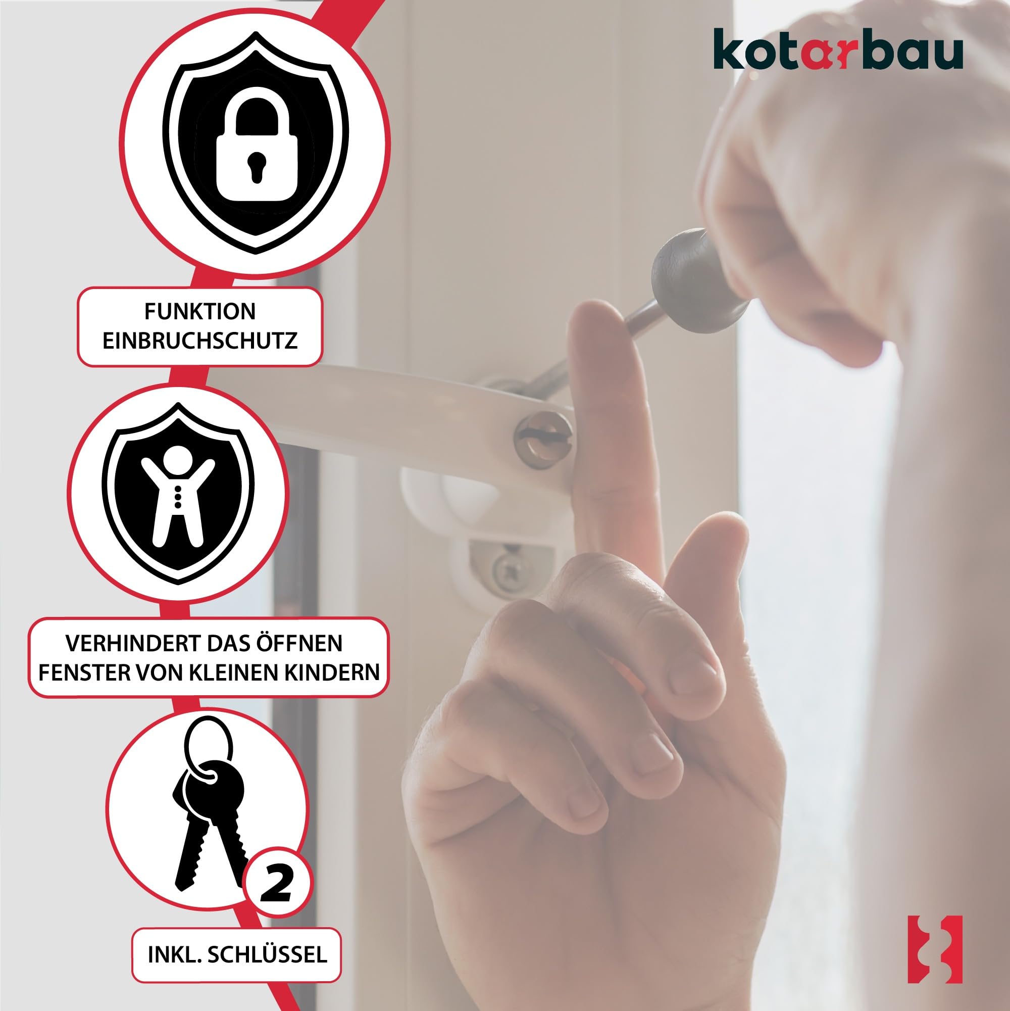 KOTARBAU® Set di 12 maniglie per finestra con serratura, in alluminio verniciato a polvere, con serratura, 35 mm, per finestre