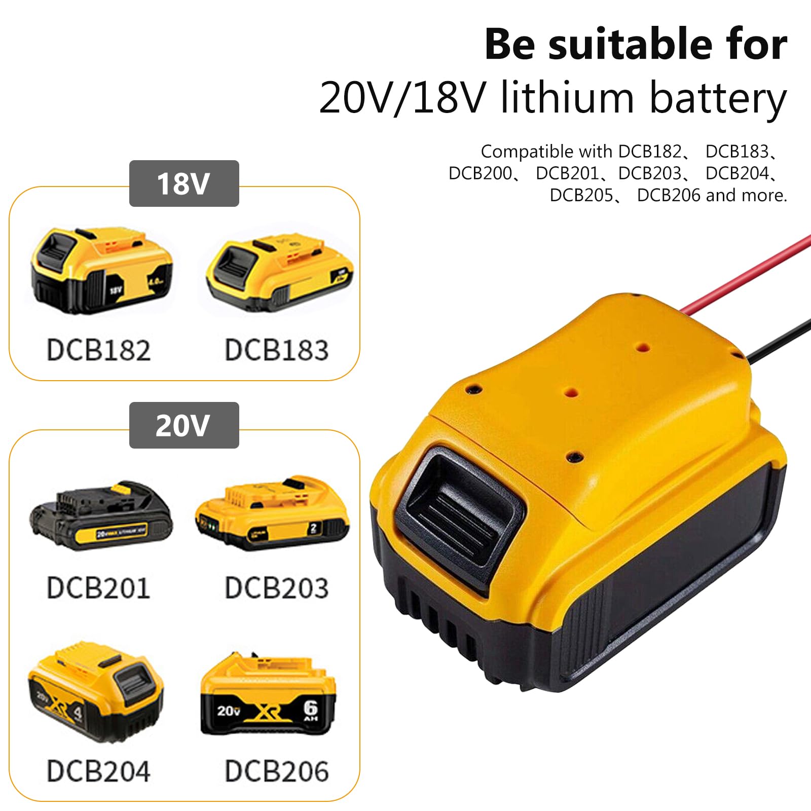 2 adaptadores Power Wheel para batería Dewalt de 18 V/20 V, adaptador de batería, conector de carga de 12 AWG con fusible e interruptor, kit de conversión de batería, adaptador de batería seguro para