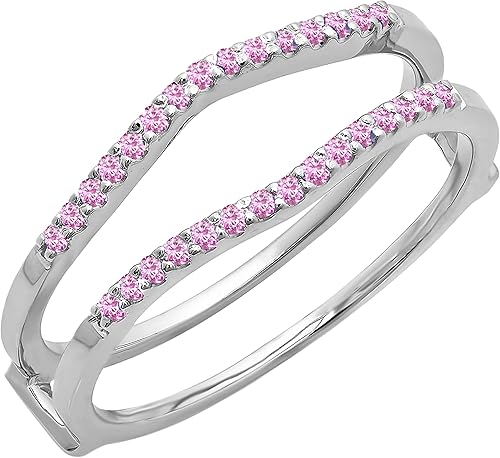 Dazzlingrock Collection Round Gemstone or Diamond Wedding Enhancer Guard Ring for Women in 14K Solid White Gold