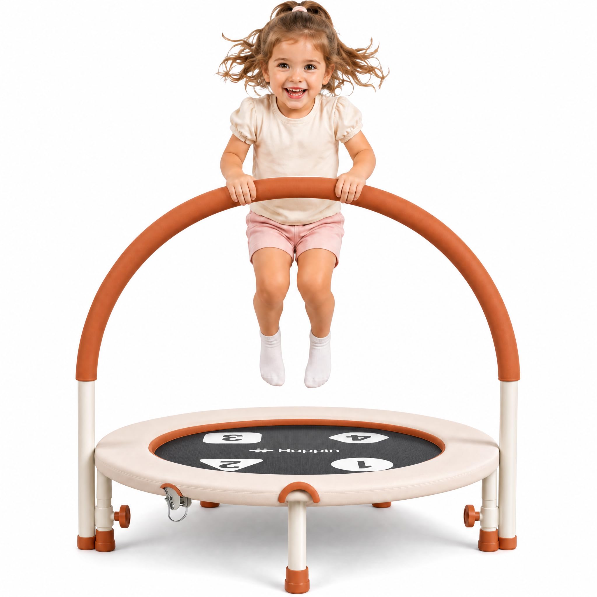'Happin 36'' Mini Foldable Toddler Trampoline for Kids with Height-Adjustable Handle, Noise-Free Kids Trampoline Indoor with Super Safety Pad & Durable Steel Frame, Indoor/Outdoor'