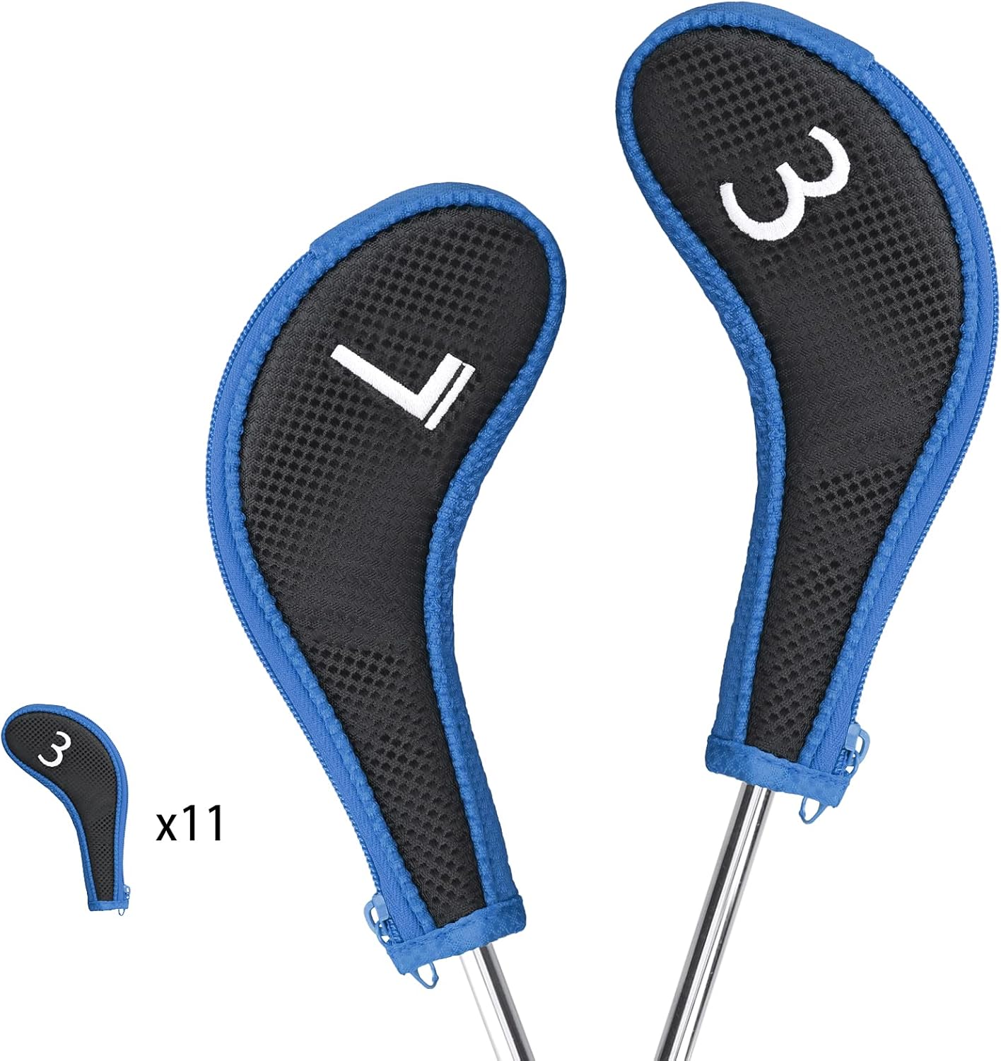 11pcs/Set Golf Club Sock Iron Head Covers Headcover with No. on Both Sides Suitable for Right and Left Handed Golfer Zipper Closure