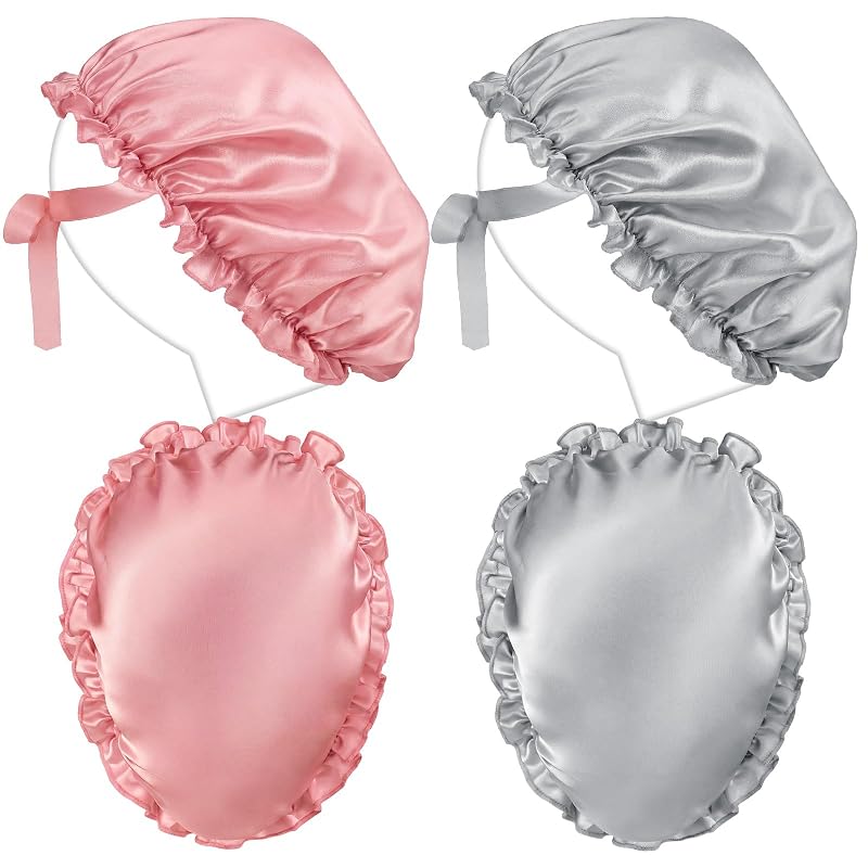Jiuguva Máscara facial e touca para uso em bronzeamento, rosa e cinza, pacote com 4