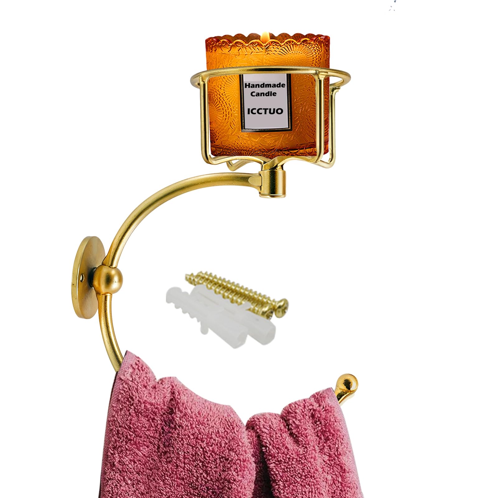 Hand Towel Holder with Vintage Candle Holder for Wall, Towel Hook for Bathroom Wall, Rustic Towel Ring with Elegent Candle Holder, Sturdy Wall Mounted Hanger for Bathroom — view 8