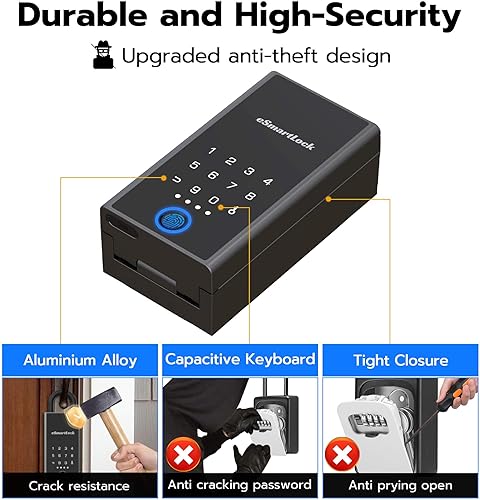 Miniatura 5 de Anweller - Caja de seguridad para llaves con código, gran capacidad, huellas dactilares, Bluetooth, montaje en pared, ocultador, caja de seguridad