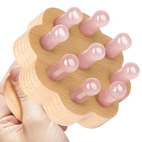 ideayard Masajeador de cuero cabelludo,Peine del cuero cabelludo de la cabeza,Dientes de cuarzo rosa Peine de madera para el estrés de la cabeza,