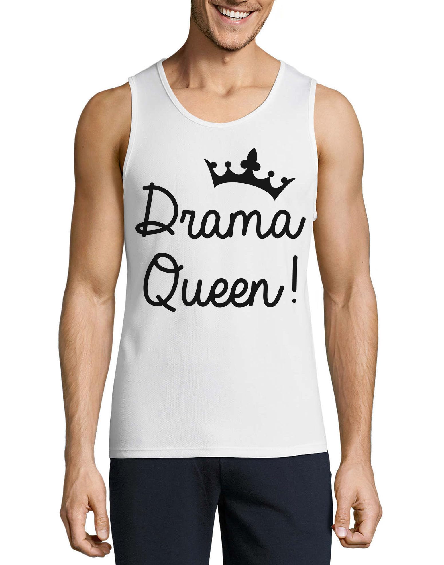 Camiseta sin mangas Drama Queen Minimalista Crown de algodón premium blanco para hombre 3