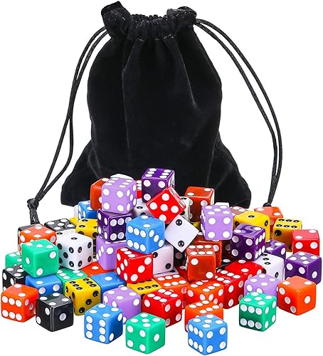Miniatura 3 de Blulu Juego de dados de 6 caras, dados de colores con bolsas de terciopelo negro para jugar como juegos de matemáticas de mesa, recuerdos de fiesta