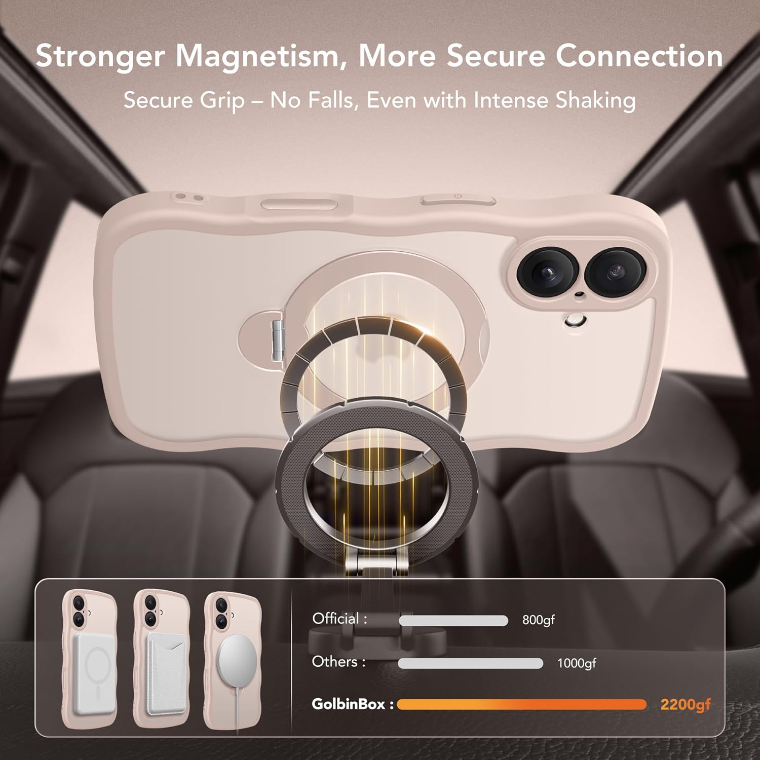 for iPhone 16 Case, [Compatible with Magsafe][360° Spin Magnetic Stand][Military-Grade Protection][Camera Control][Cute Wave Edge] Translucent Matte Women Phone Cover for iPhone 16, Rose Gold - Image 4