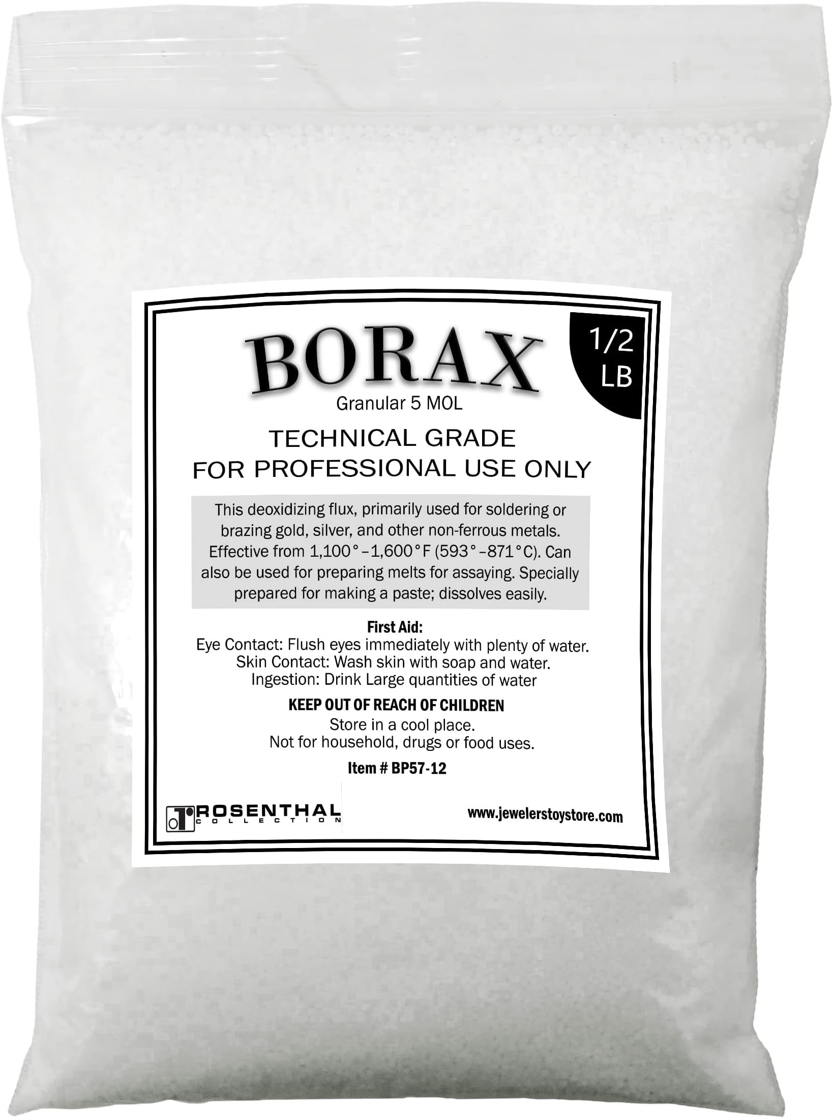 Rosenthal Collection Borax Flux 5 MOL – ½ LB Casting Flux for Jewelry Soldering, Melting Silver, Gold, Sterling