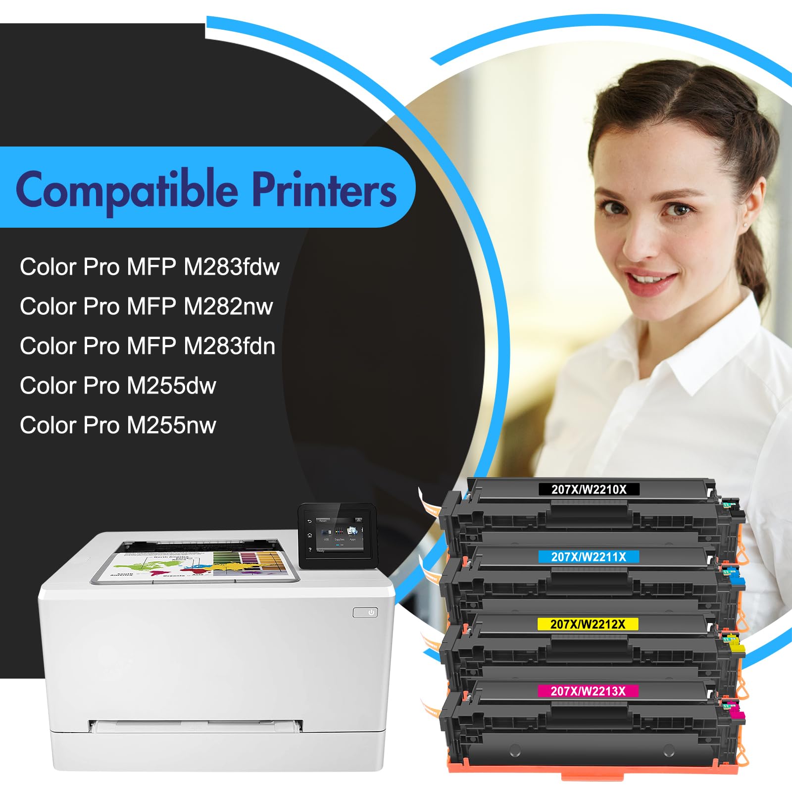 207X 207A Toner Kompatible für HP Color LaserJet Pro MFP M283fdw M283fdn M282nw M255dw M255nw M283 M255 M282 Mit Chip W2210X W2211X W2212X W2213X Schwarz Cyan Gelb Magenta 4er-Pack