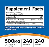 Vista 2 de Nutricost Ácido pantoténico (vitamina B5) 500 mg, 240 cápsulas (2 botellas)