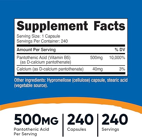 Vista 2 de Nutricost Ácido pantoténico (vitamina B5) 500 mg, 240 cápsulas